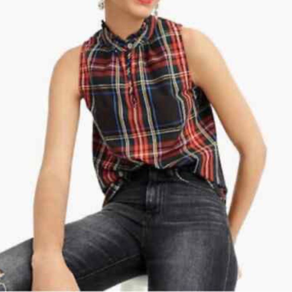 J. Crew tartan plaid sleeveless holiday top size 4 NEW